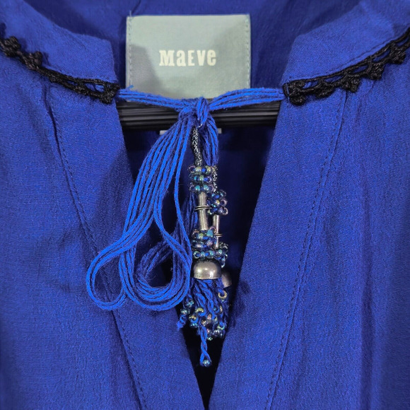 Maeve Anthropologie Women’s Dress Parisian Dark Academia Tie Neck Indigo Blue S - Picture 3 of 8